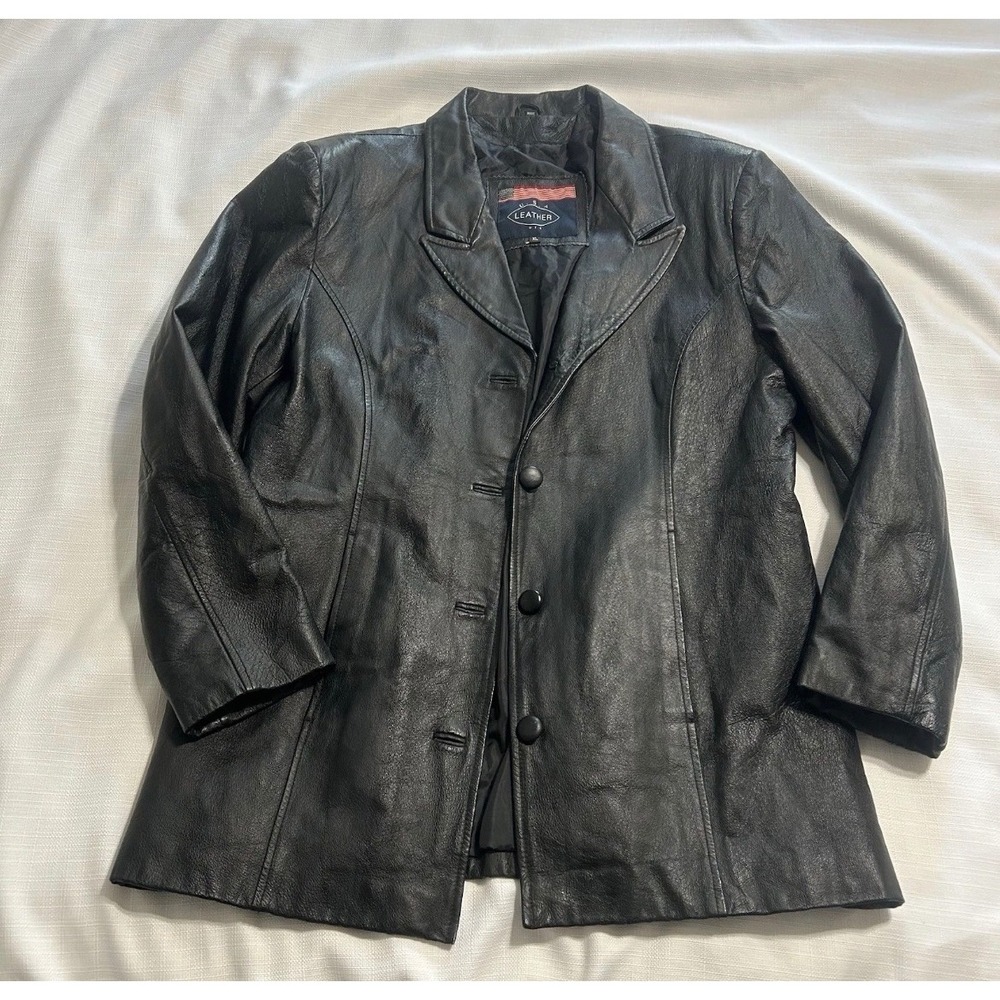 USA Leather Mens Black Genuine Leather Jacket Button Front Coat XL